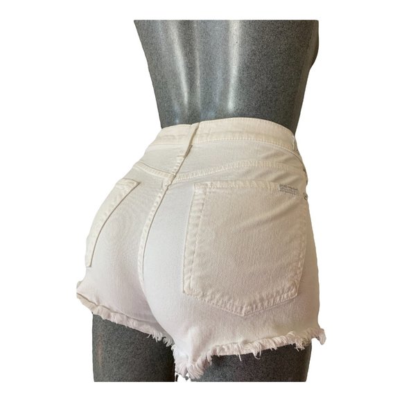 7 For All Mankind Fringe Booty Shorts Womens Jeans White Mid-Rise W30xL3 Denim - Picture 1 of 12